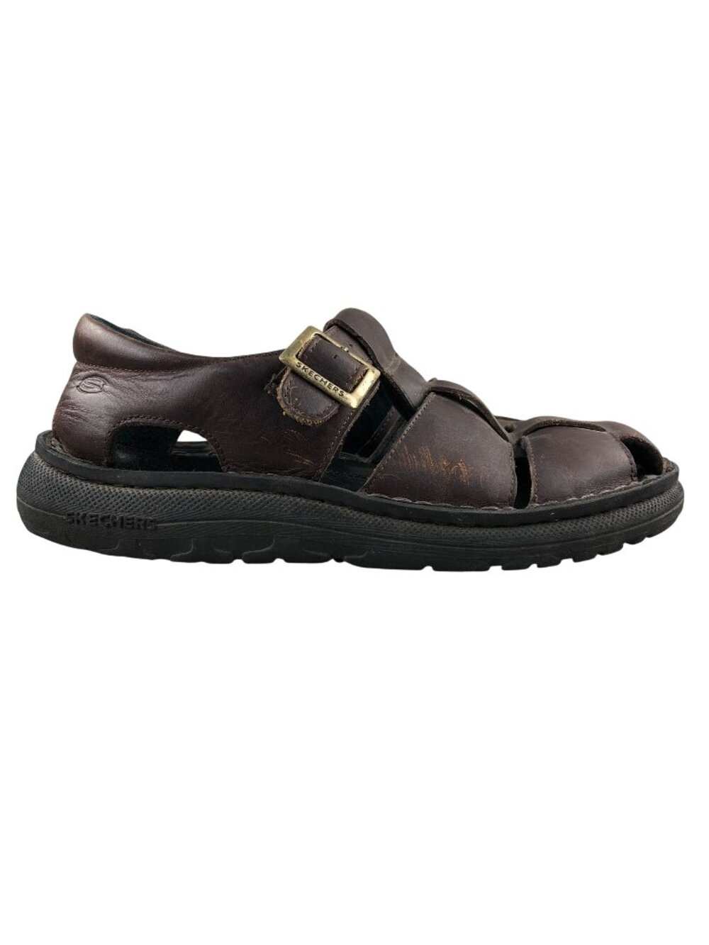Skechers Men's Size 12 Brown Y2K Leather Closed Toe Fisherman Sandals FAIR